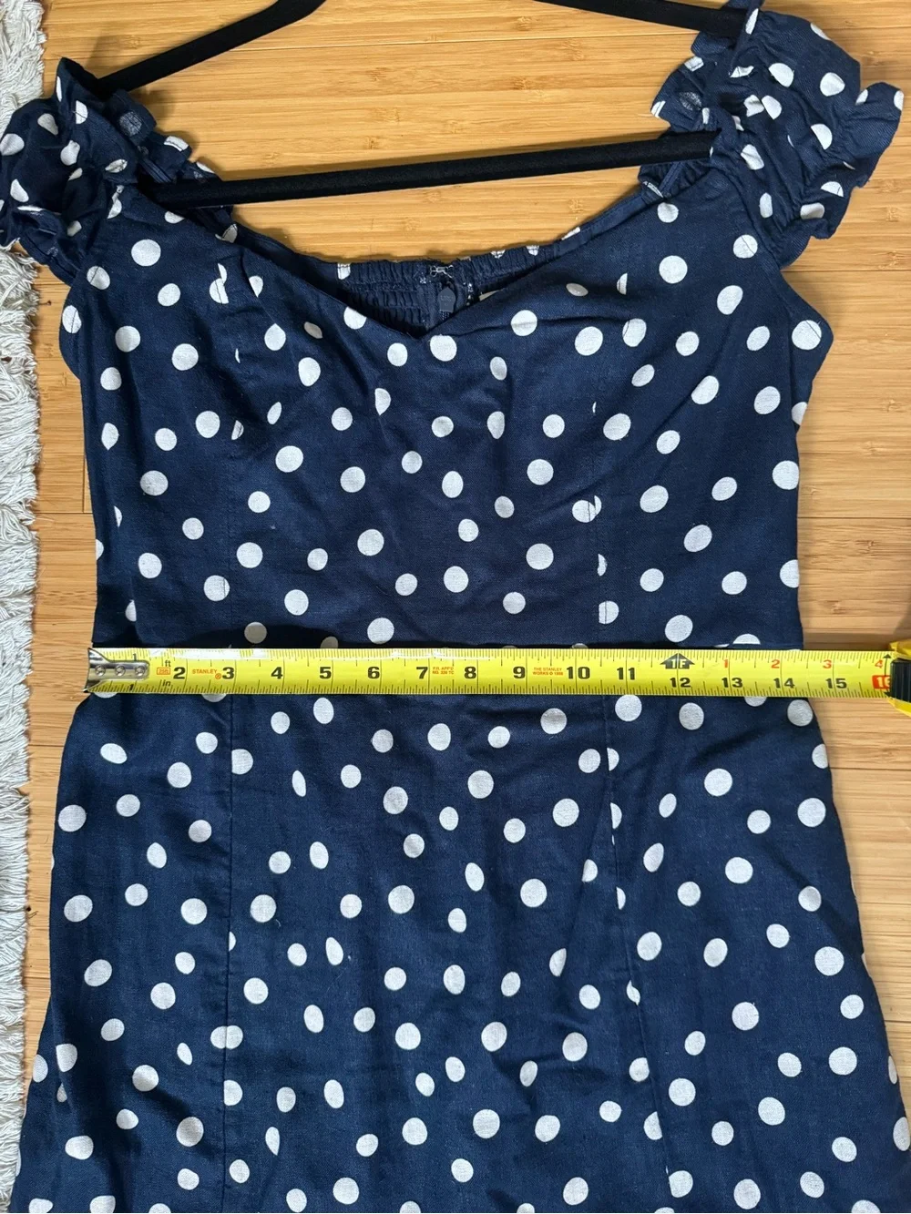 Abercrombie & Fitch Navy Polka Dot Mini Linen Dress size Medium - Picture 14 of 15